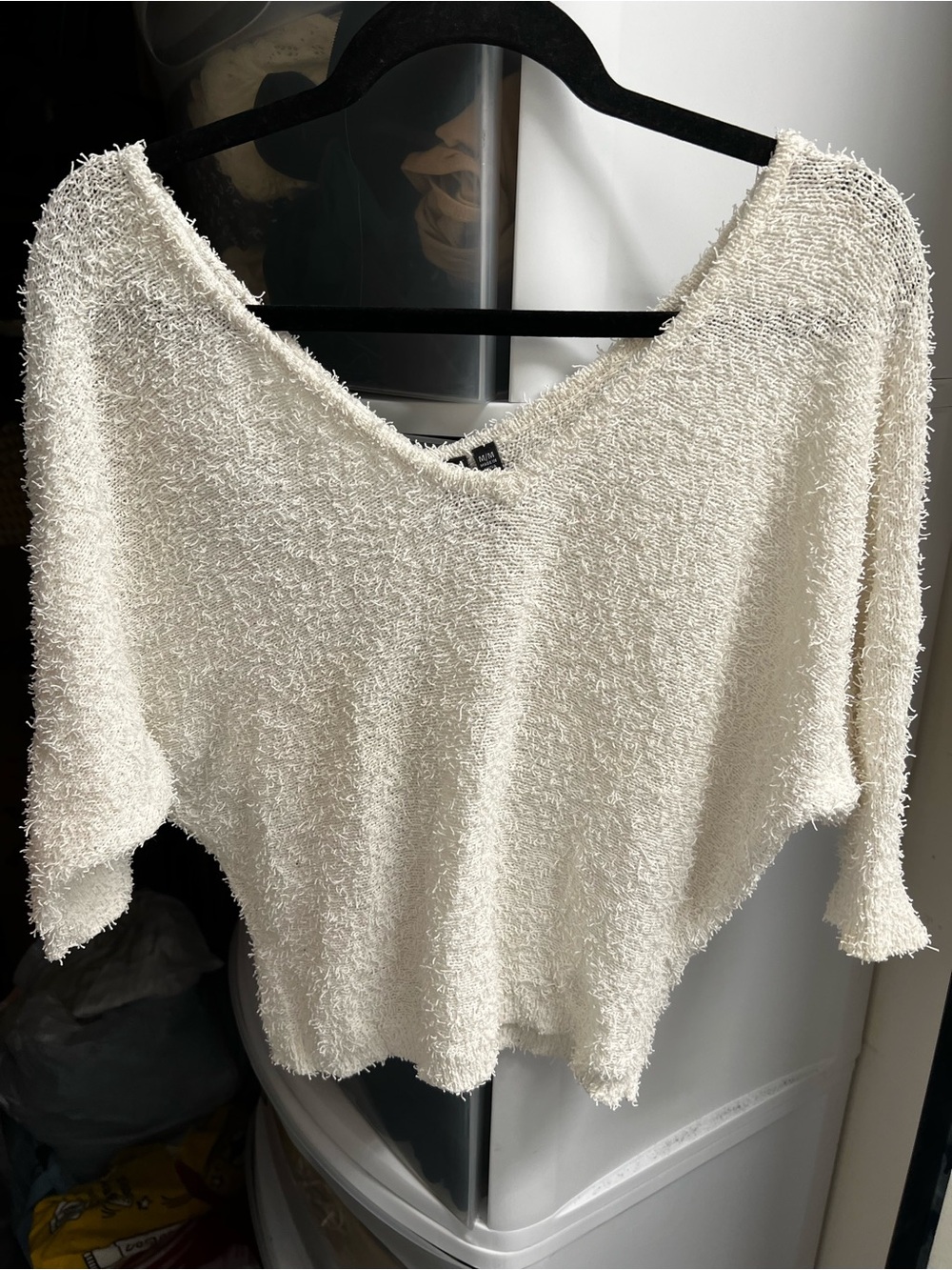 Labworks Eyelash Dolman Sleeve Cropped Top Sweater White M L XL